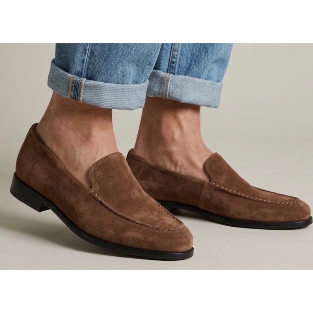 Nordstrom Brown Suede Whipstitch Slip On Loafers Size 6M Cushioned NEW